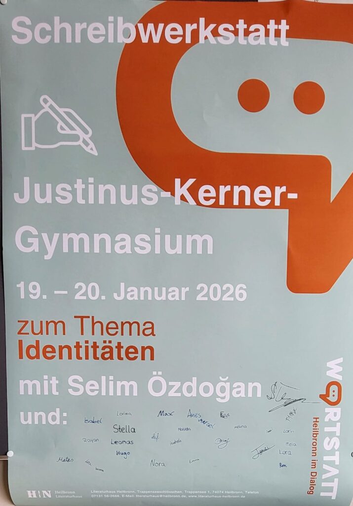 Plakat aus der Schreibwerkstatt mit Selim Özdogan und der Klasse 8b