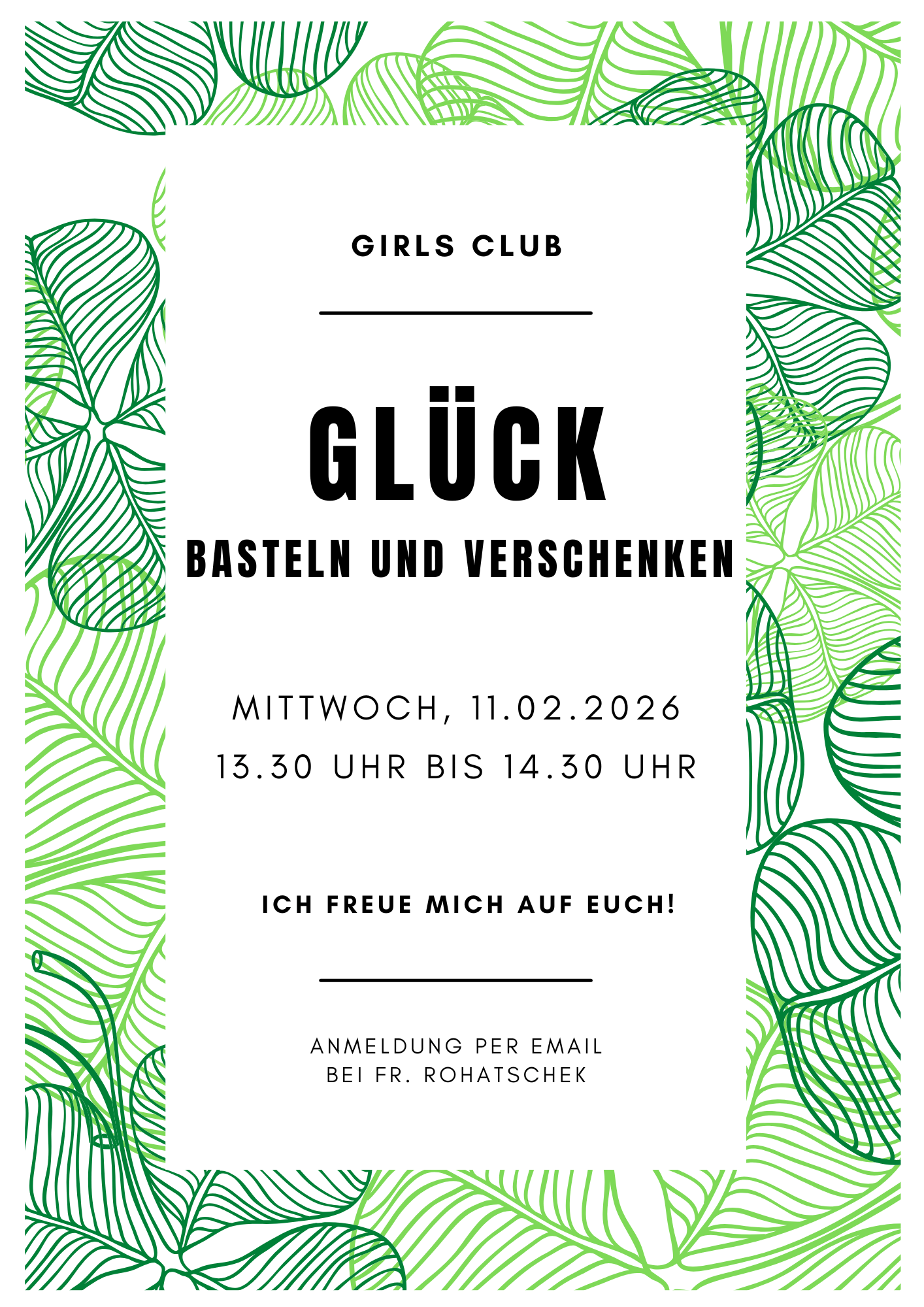 Plakat des Girls Club: Glück Basteln und verschenken