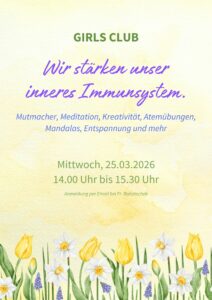 Plakat des Girls Club zu einer Veranstaltung zur Stärkung der eigenen Resilienz