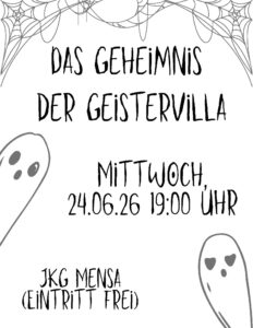 Plaakt zum Theaterstück "Das Geheimnis der Geistervilla" am 24.06.2026, 19:00 Uhr in der Mensa